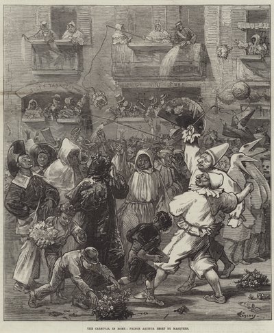 El carnaval en Roma, el príncipe Arturo acosado por enmascarados de Felix Regamey